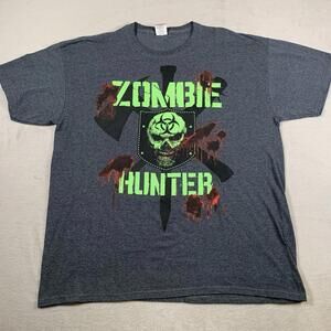 Zombie Hunter‎ Shirt XL Gray Halloween Dark Gray Y2K Horror Zombies Short Sleeve